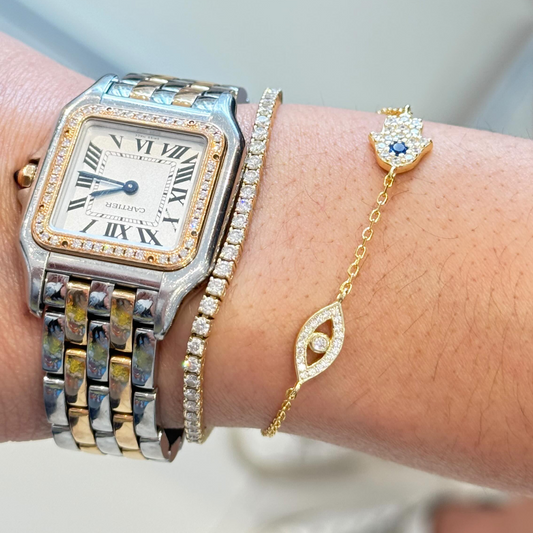 Blue Sapphire Hamsa and Evil Eye Bracelet