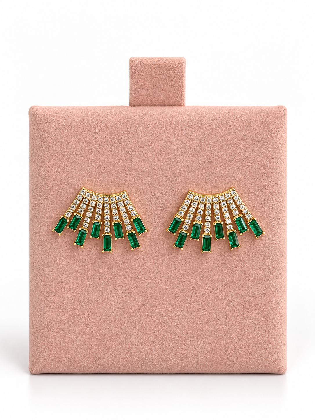 Emerald Green Baguette-Cut Crystal Fan Earrings