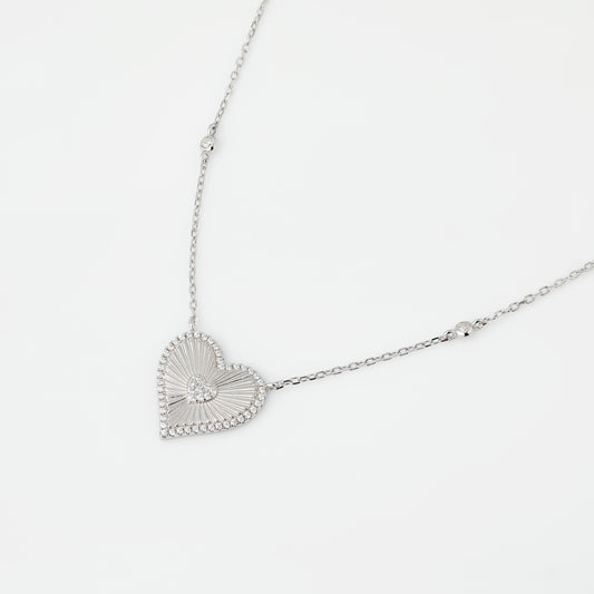 Fluted Diamond Heart Necklace