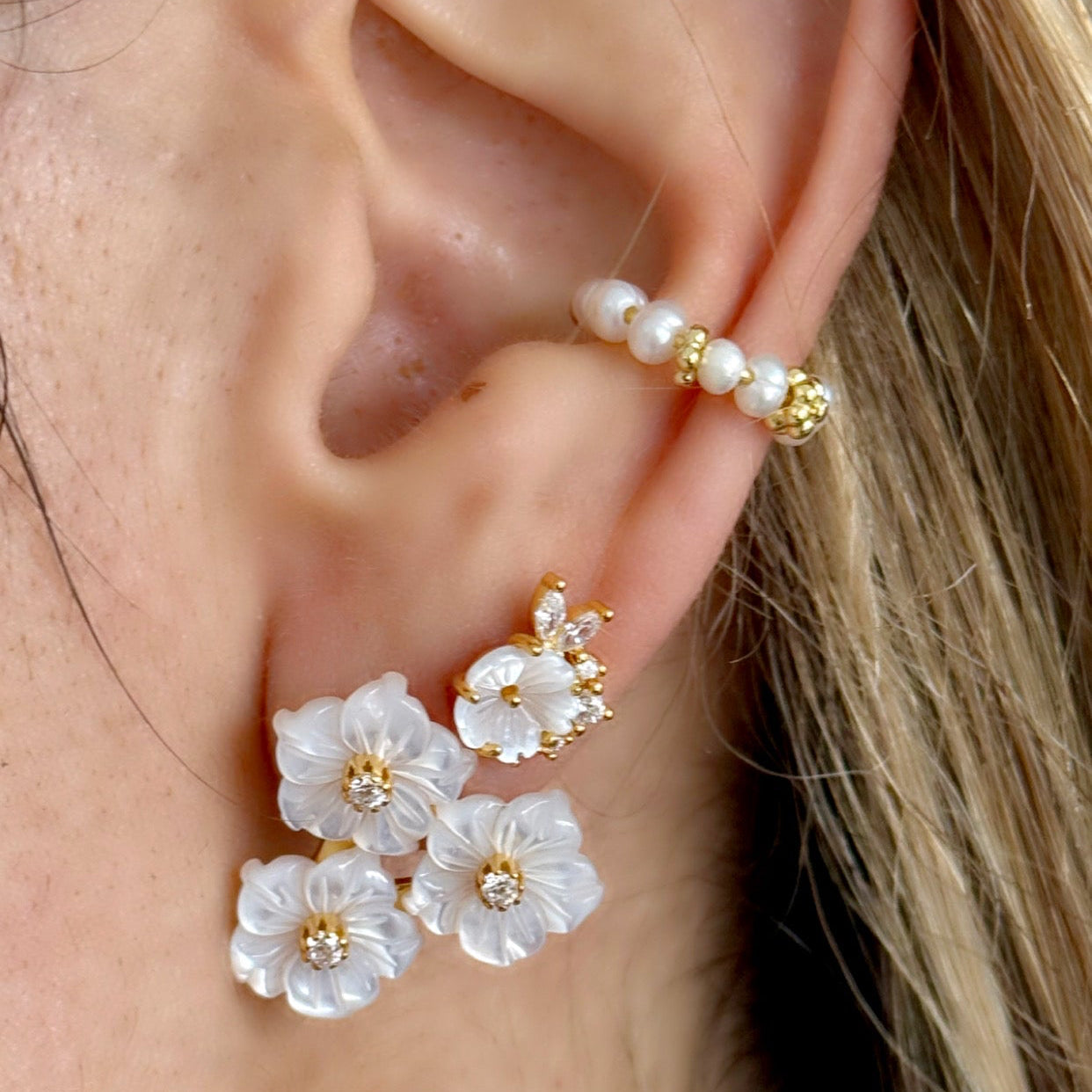 Celine Triple Flower Studs