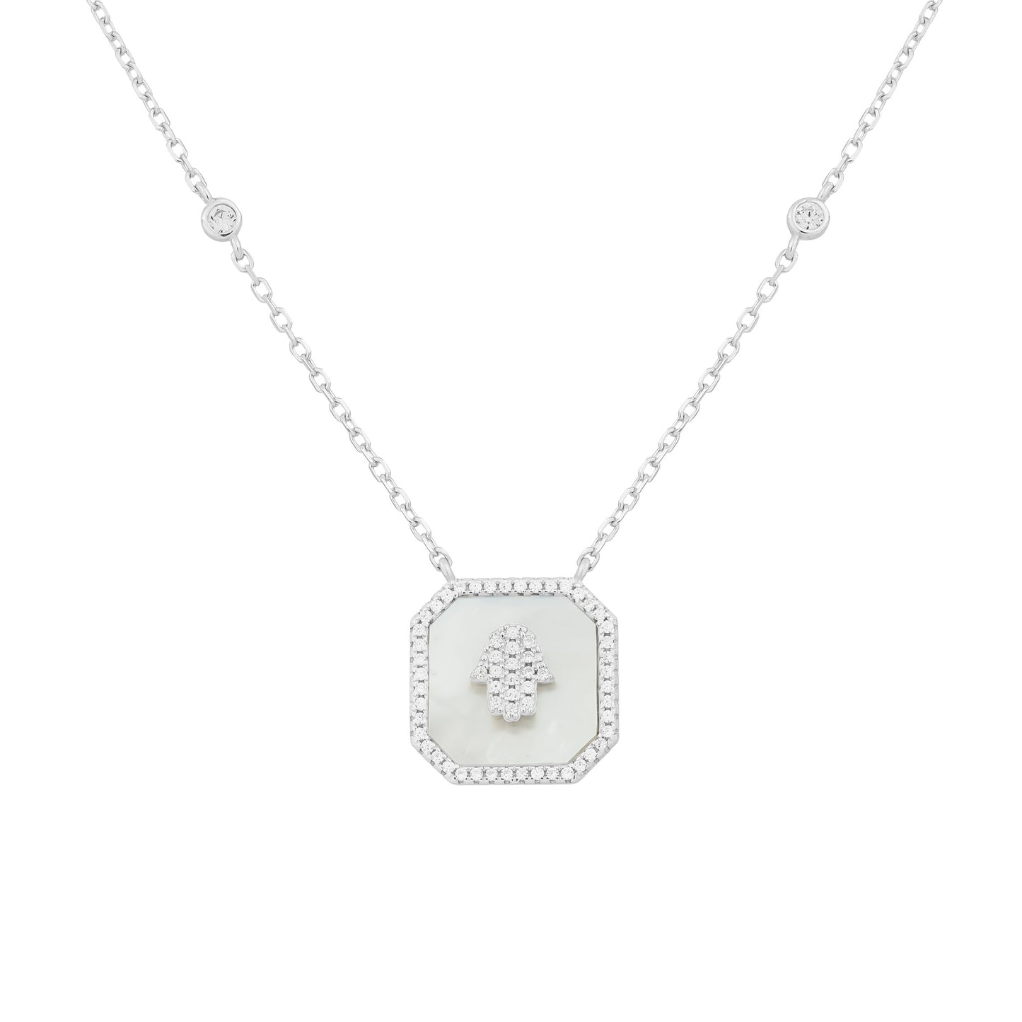 Silver Mother of Pearl Hamsa Necklace