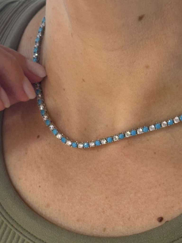 Tennis Necklace Turquoise and Diamond