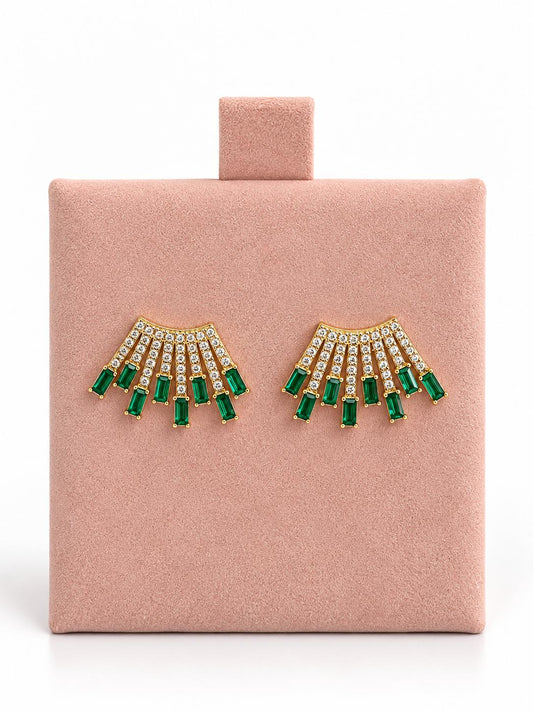 Emerald Green Baguette-Cut Crystal Fan Earrings
