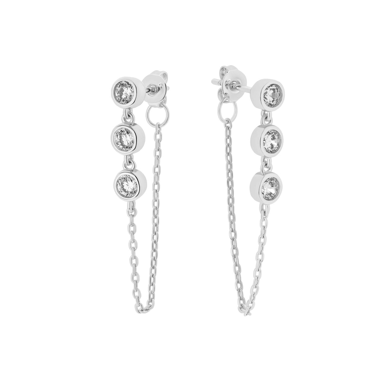 Trio Bezel Chain Earrings
