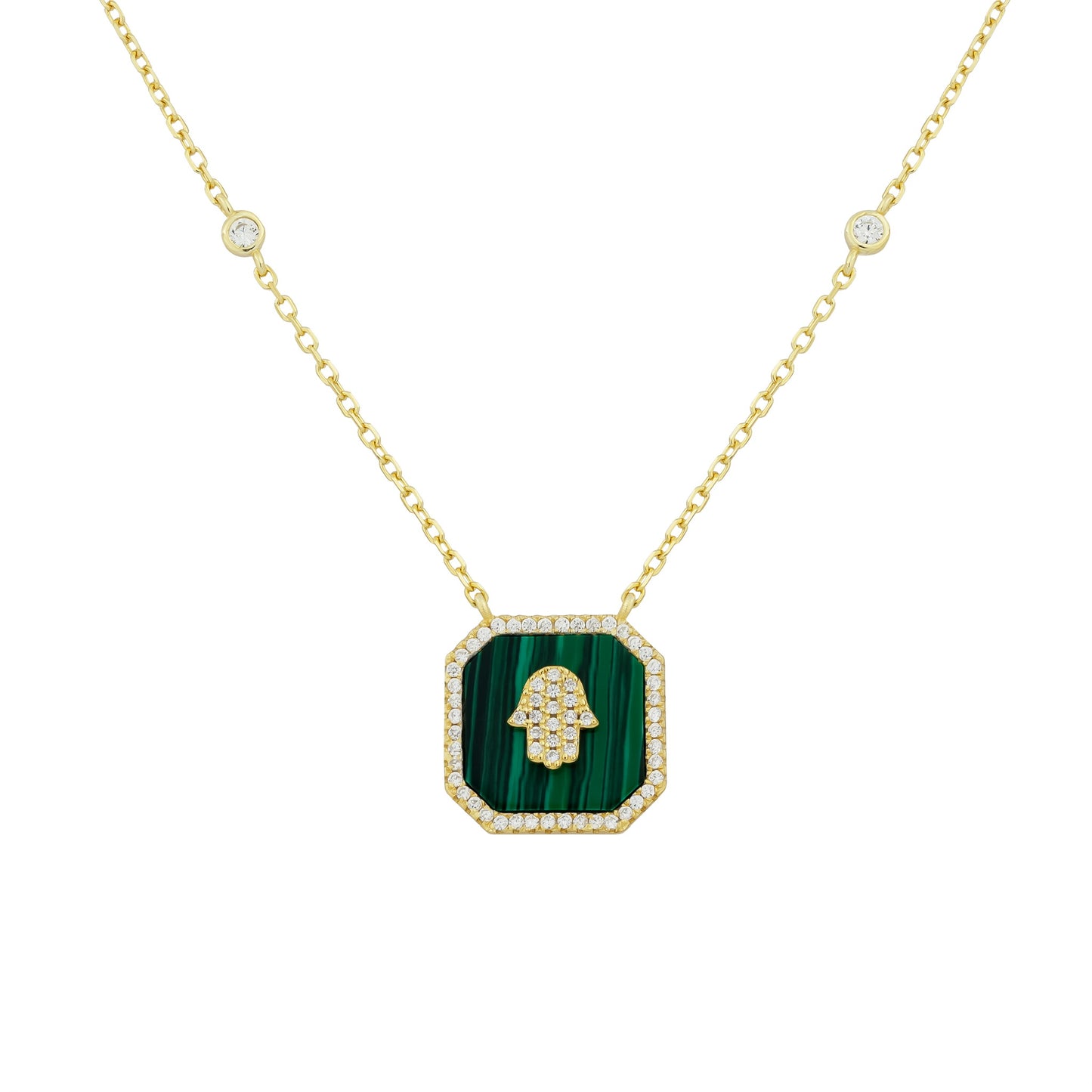 Gold Malakita Hamsa Necklace