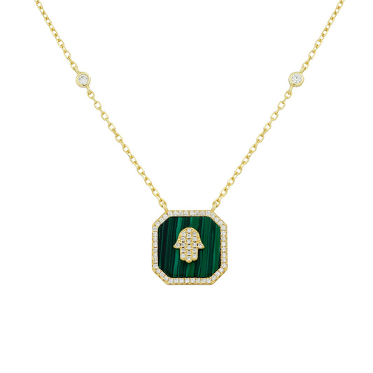 Gold Malakita Hamsa Necklace