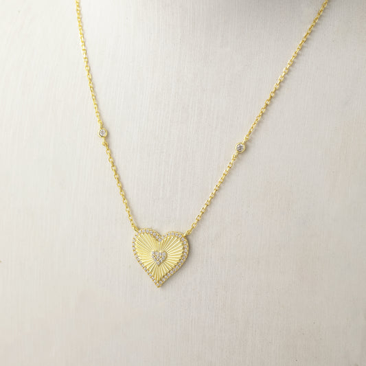 Fluted Diamond Heart Necklace