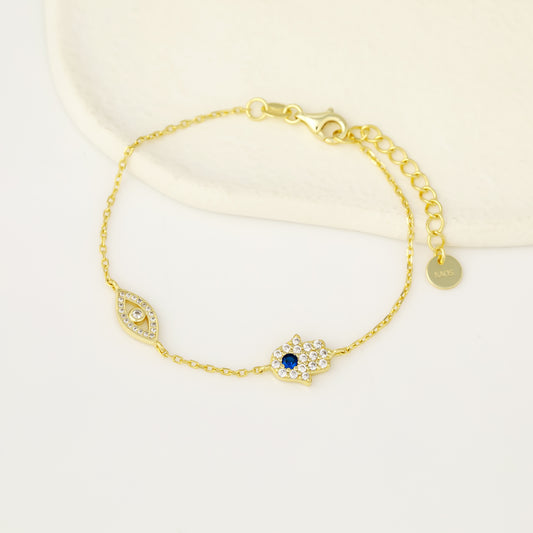 Blue Sapphire Hamsa and Evil Eye Bracelet