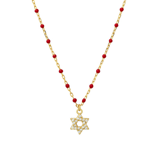 Dainty Enamel Necklace With Star Of  David