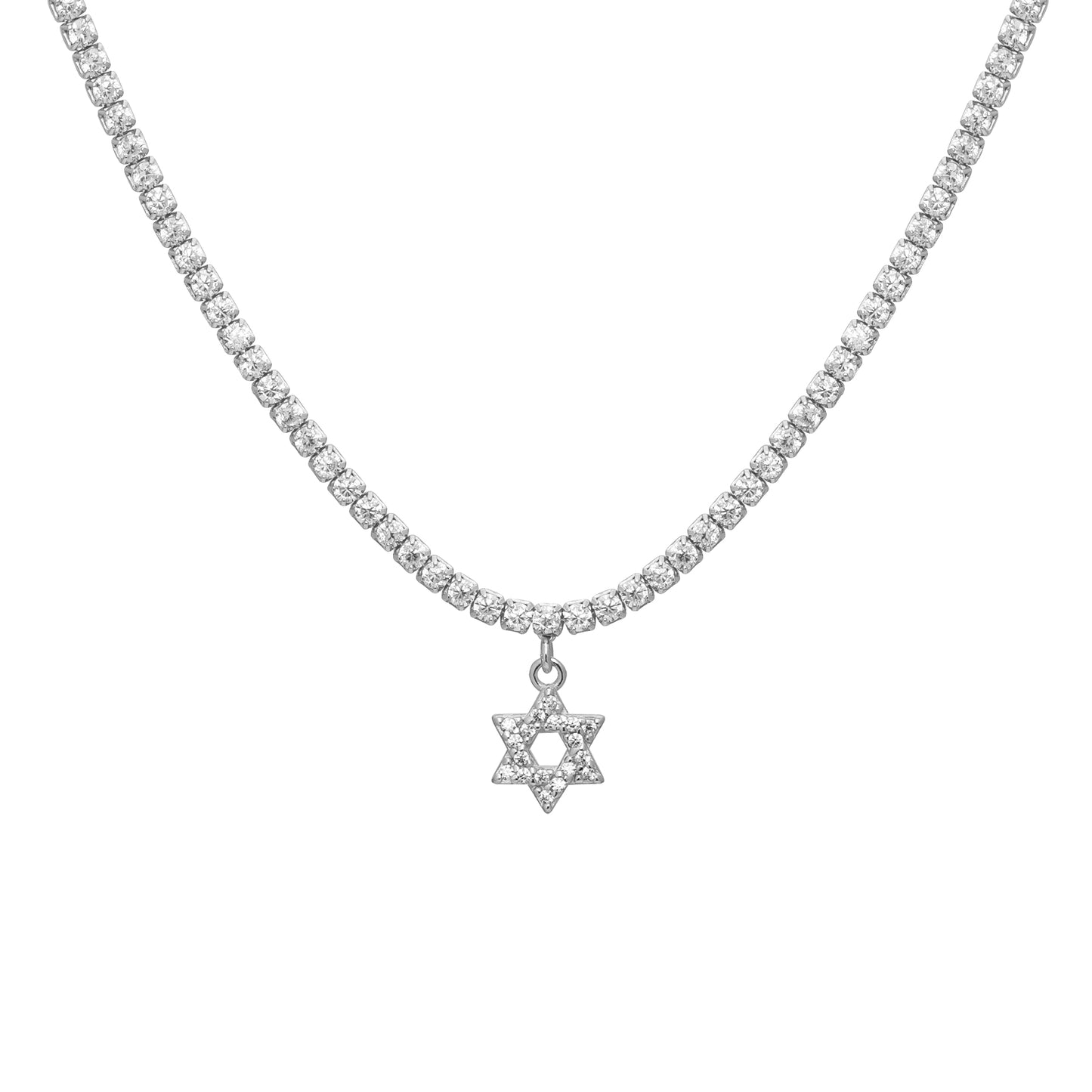 Thin Tennis Necklace With Star Of David