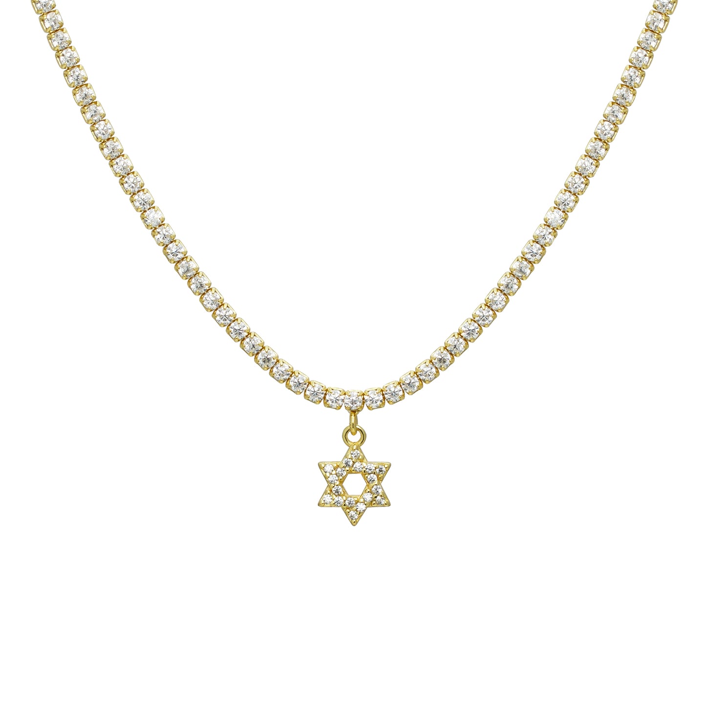 Thin Tennis Necklace With Star Of David