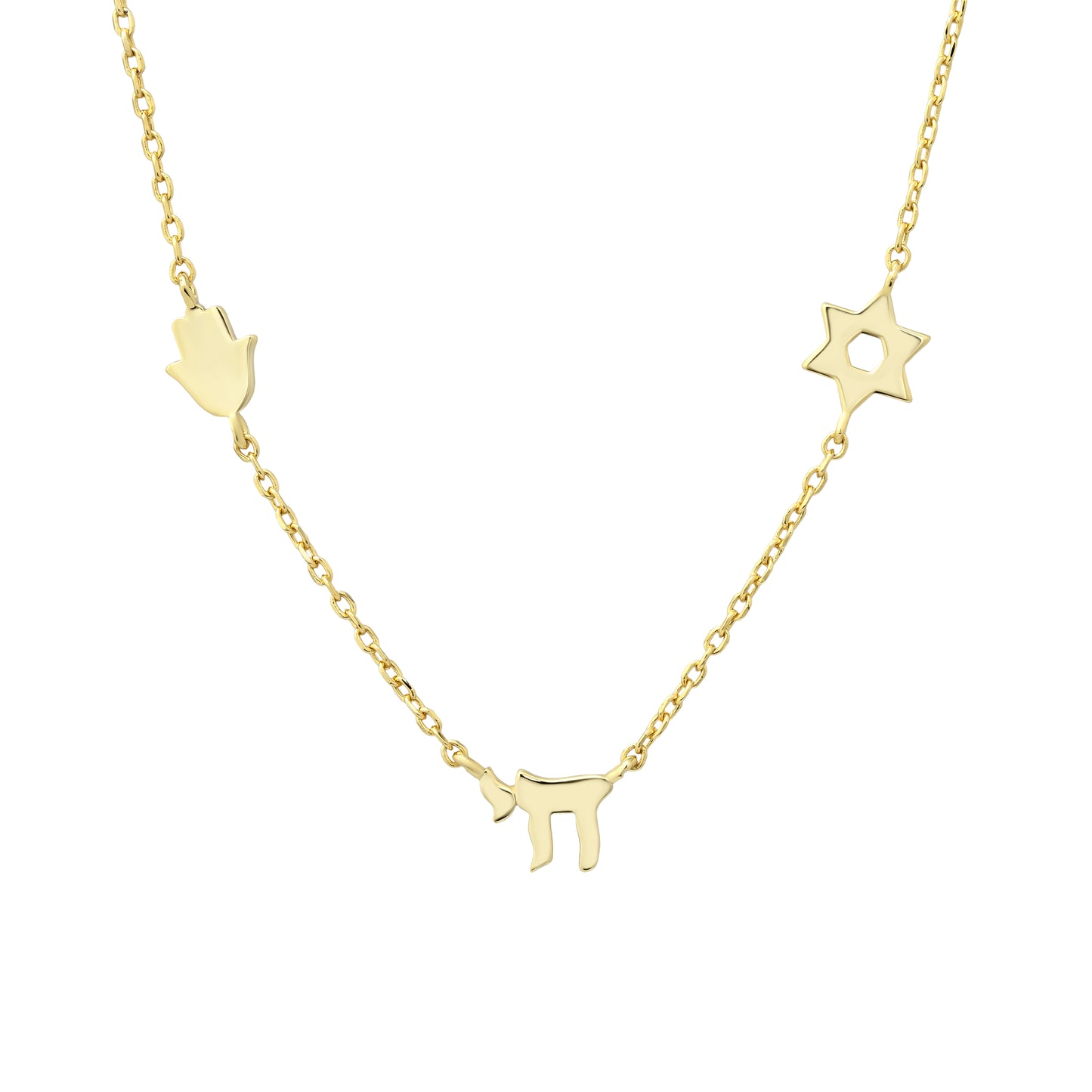 Plain Three Charm Jewish Necklace