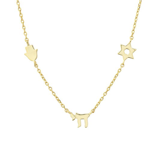 Plain Three Charm Jewish Necklace