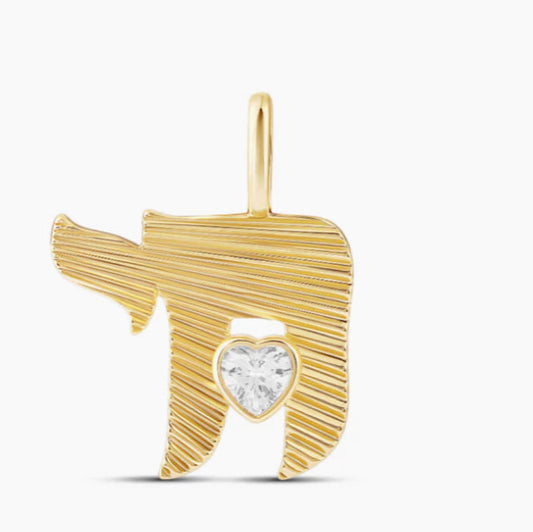 Chai With Bezel Heart Charm