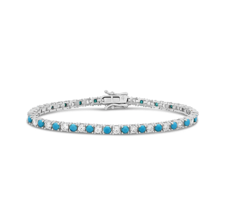 Turquoise and Diamond Tennis Bracelet.