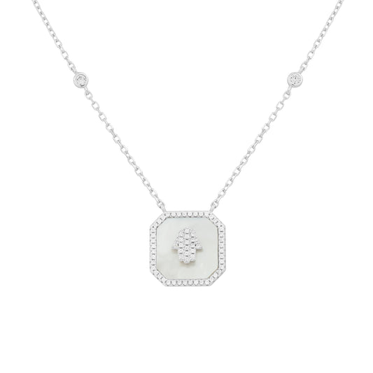 Silver Mother of Pearl Hamsa Necklace