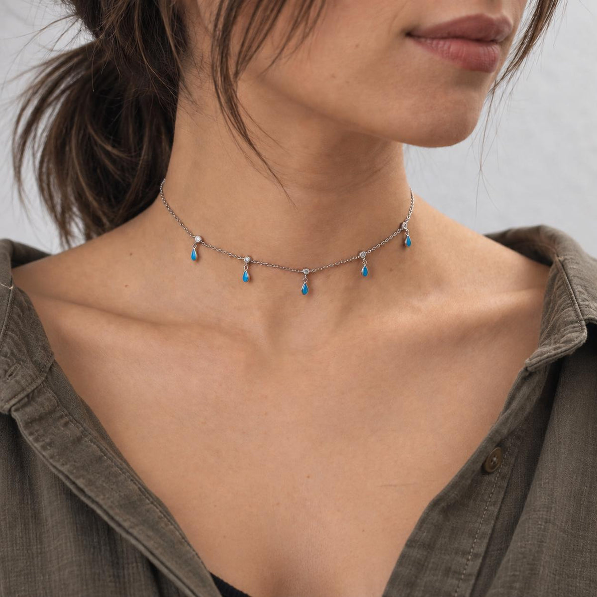 Choker Turquoise Teardrops Necklace