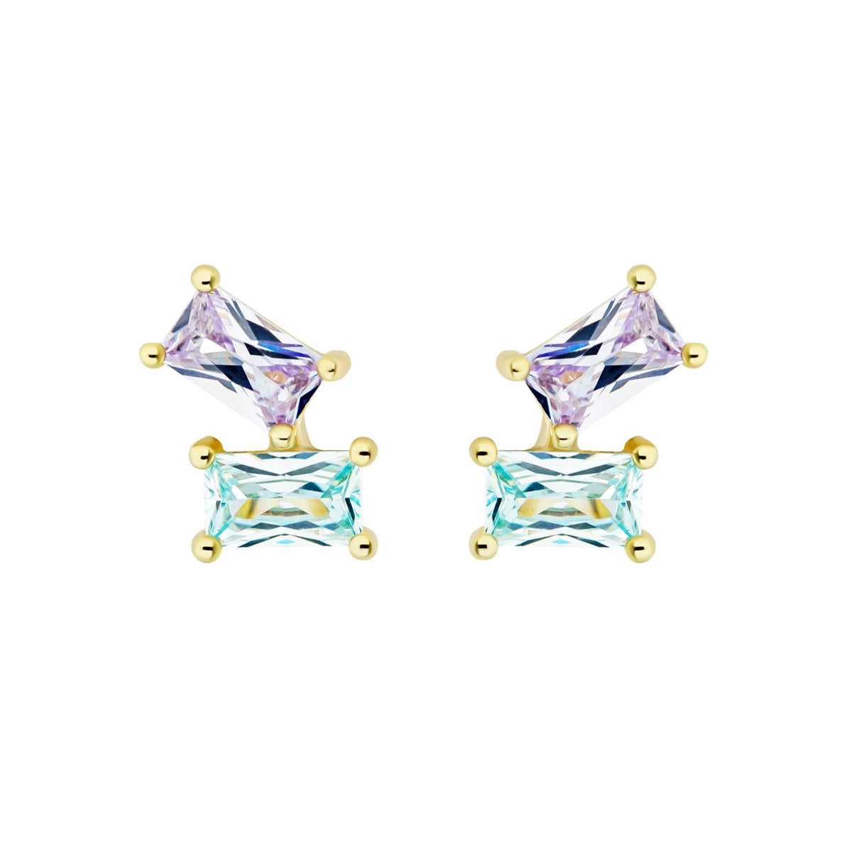 Tiny Aquamarine Double Baguette Earrings