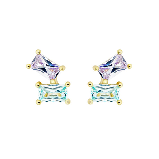 Tiny Aquamarine Double Baguette Earrings
