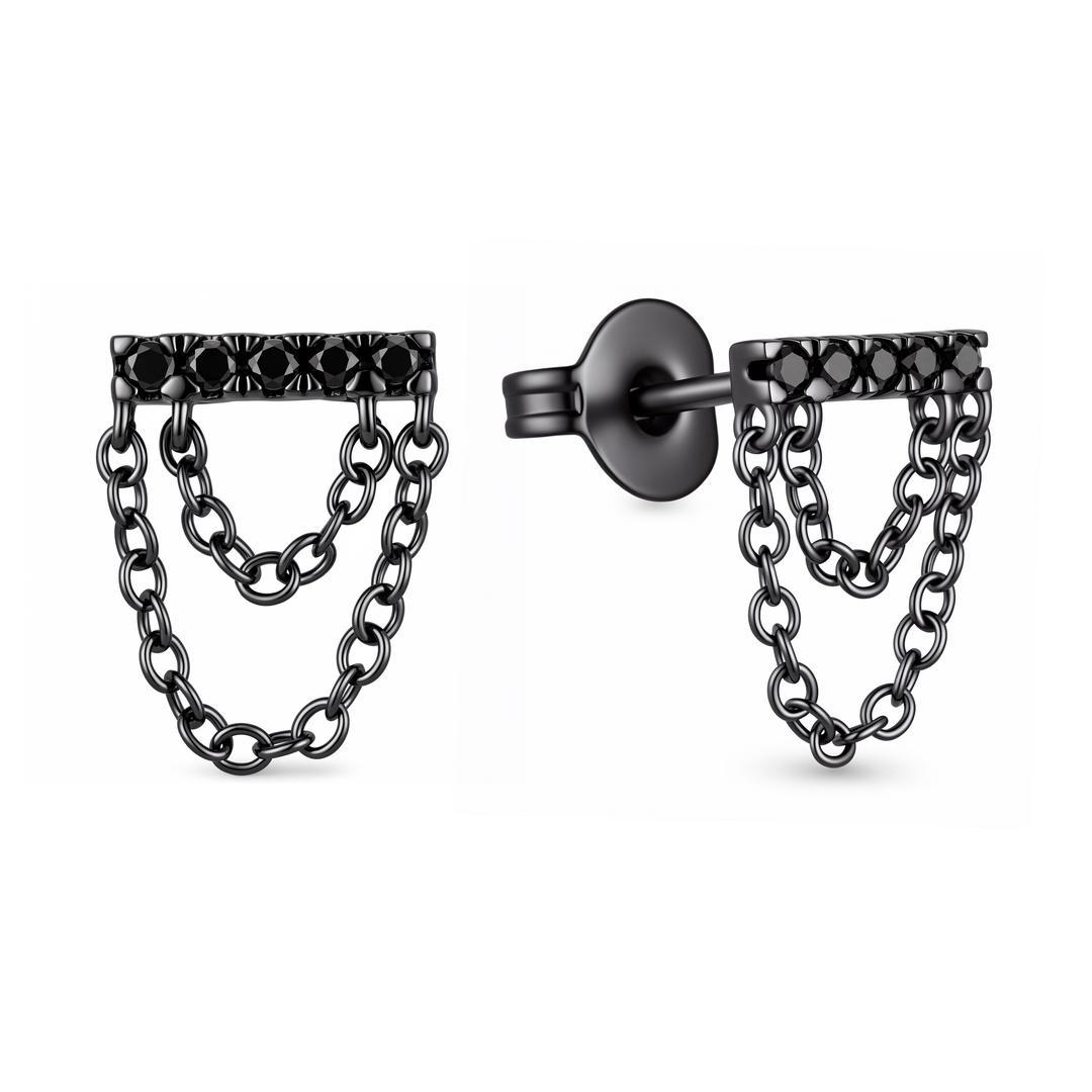 Bar Chain Black Earrings