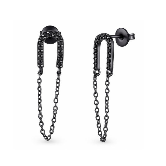 Horseshoe Chain Black Earrings