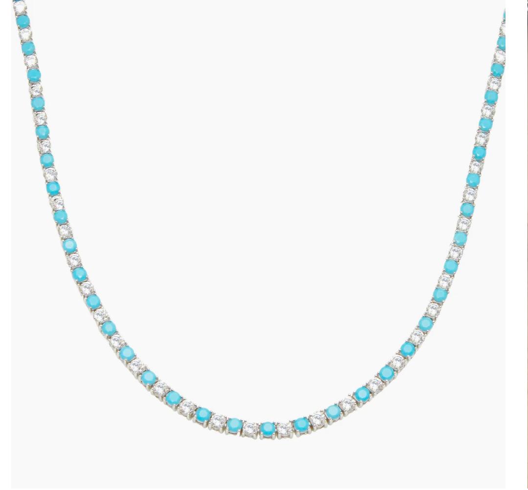Tennis Necklace Turquoise and Diamond