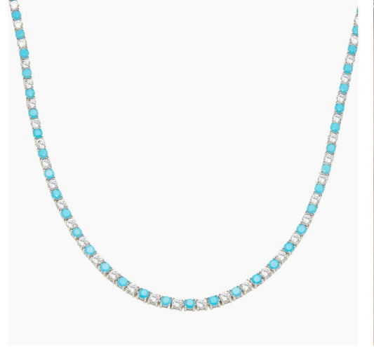 Tennis Necklace Turquoise and Diamond