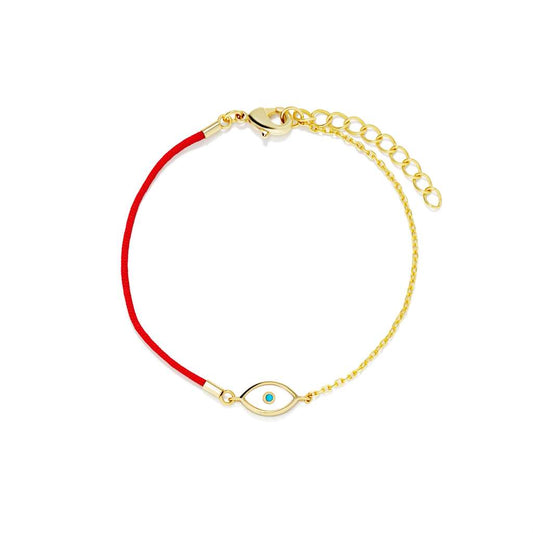 Chain and Red Cord Enamel Evil Eye Bracelet