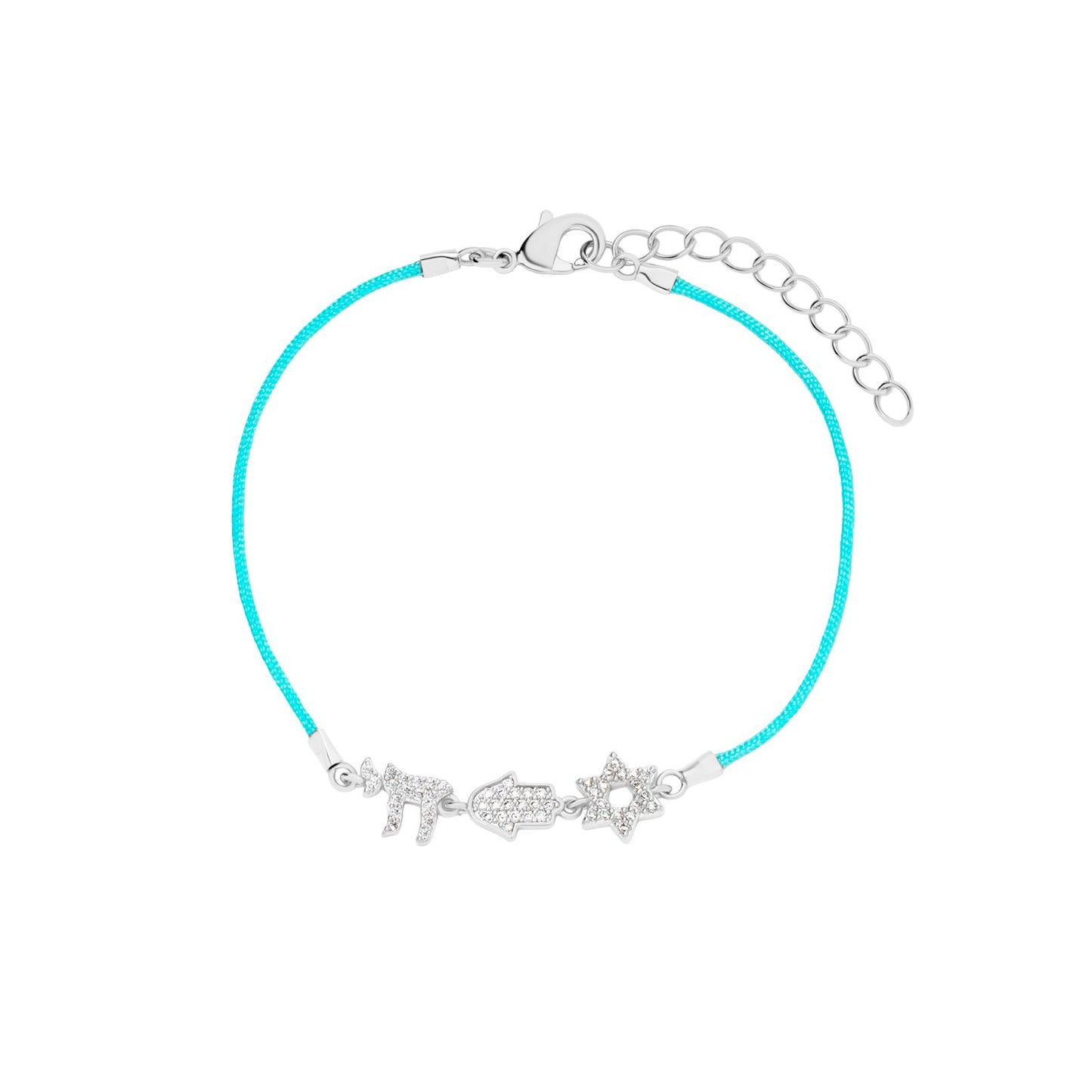 Three Charm Jewish Turquoise Cord Bracelet