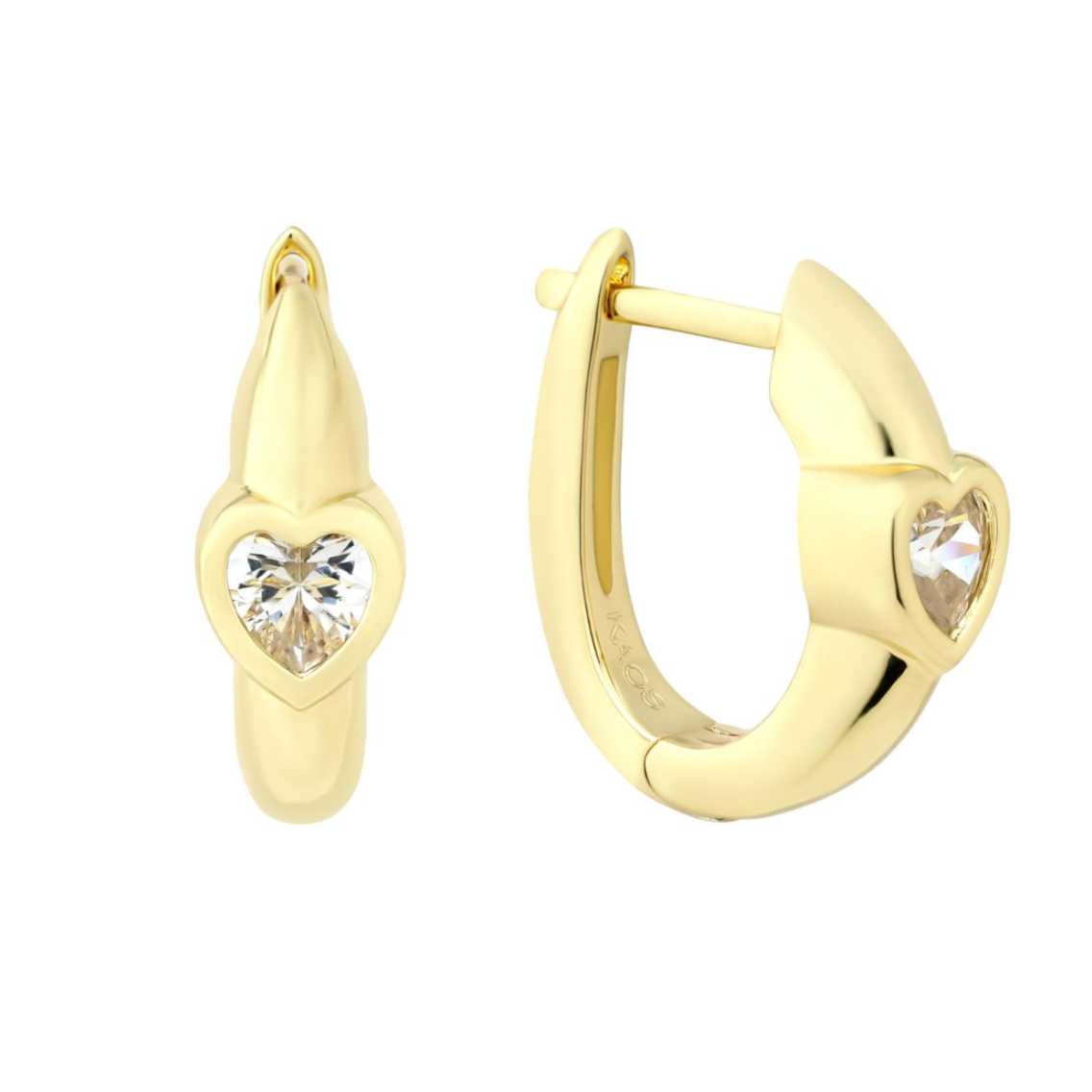 Bezel Set Heart Huggies