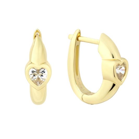 Bezel Set Heart Huggies