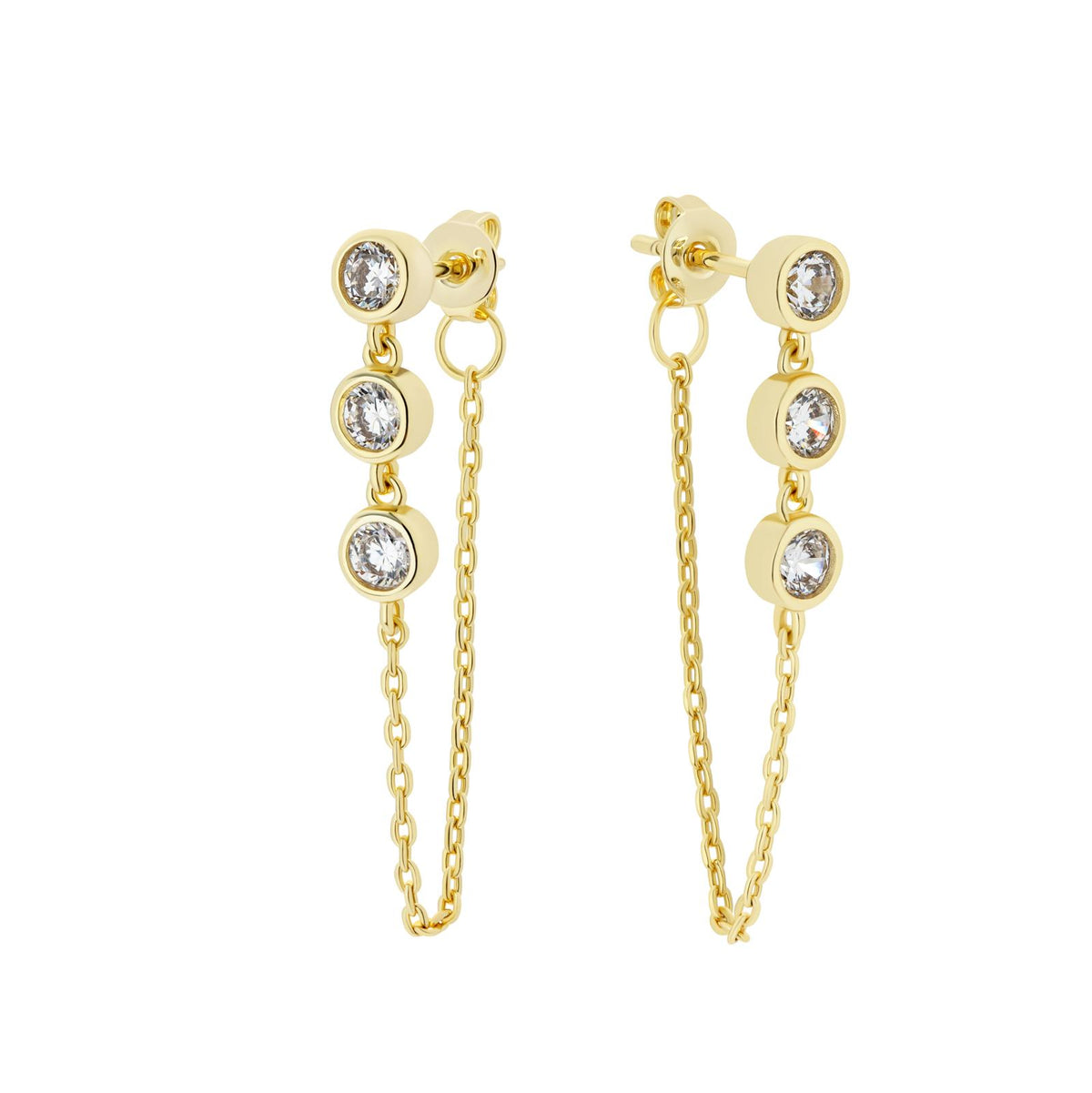Trio Bezel Chain Earrings