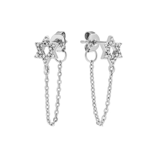Pave Maguen David Chain Earrings