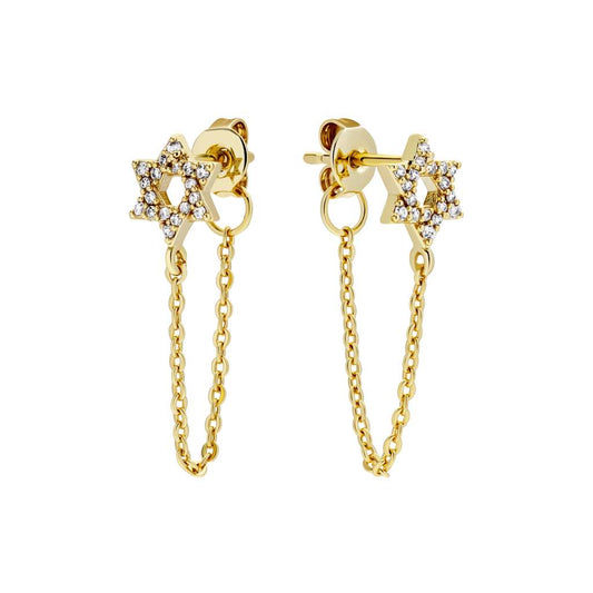 Pave Maguen David Chain Earrings